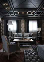 Fazemos o interior em preto: Cortinas / Papel de Parede / Teto (185 + Foto). Acento brilhante de seu design