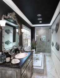 Fazemos o interior em preto: Cortinas / Papel de Parede / Teto (185 + Foto). Acento brilhante de seu design