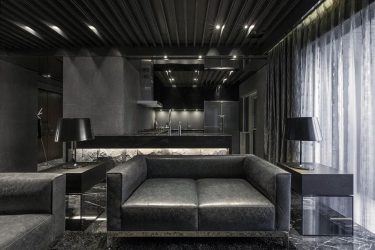 Fazemos o interior em preto: Cortinas / Papel de Parede / Teto (185 + Foto). Acento brilhante de seu design