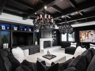 Fazemos o interior em preto: Cortinas / Papel de Parede / Teto (185 + Foto). Acento brilhante de seu design