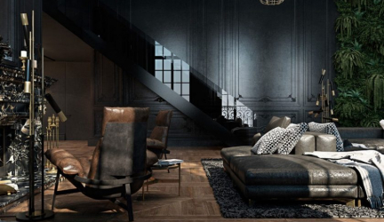 Fazemos o interior em preto: Cortinas / Papel de Parede / Teto (185 + Foto). Acento brilhante de seu design