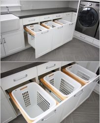 Cesto de roupa na casa de banho: 145+ (foto) construído, vime, canto