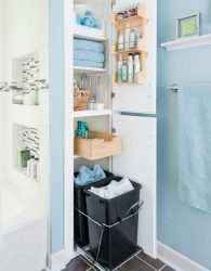 Cesto de roupa na casa de banho: 145+ (foto) construído, vime, canto