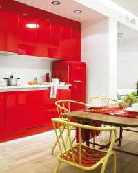 A magia da cor que afeta nossa percepção do interior: Design de uma cozinha vermelha em cores brilhantes (mais de 115 fotos)
