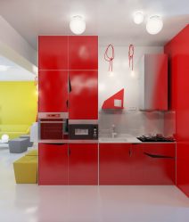 A magia da cor que afeta nossa percepção do interior: Design de uma cozinha vermelha em cores brilhantes (mais de 115 fotos)