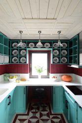 การออกแบบห้องครัวที่สวยงามในสไตล์โปรวองซ์: 240+ ภาพถ่ายของการออกแบบที่ทันสมัย ​​(ผนัง, เพดาน, ผ้าม่าน)