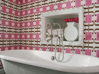 Qual é o melhor papel de parede para colar o banheiro? Líquido, vinil, lavagem, umidade resistente - escolha o mais prático (115+ fotos)