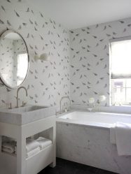 Qual é o melhor papel de parede para colar o banheiro? Líquido, vinil, lavagem, umidade resistente - escolha o mais prático (115+ fotos)