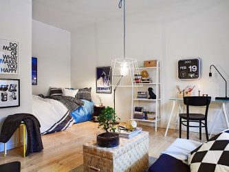 230+ صور الأفكار الداخلية شقق 1 (غرفة واحدة) من 40 متر مربع. تصميم عصري بسيط وأنيق