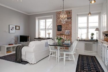 230+ صور الأفكار الداخلية شقق 1 (غرفة واحدة) من 40 متر مربع. تصميم عصري بسيط وأنيق
