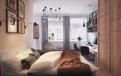 230+ صور الأفكار الداخلية شقق 1 (غرفة واحدة) من 40 متر مربع. تصميم عصري بسيط وأنيق