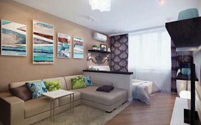 230+ صور الأفكار الداخلية شقق 1 (غرفة واحدة) من 40 متر مربع. تصميم عصري بسيط وأنيق