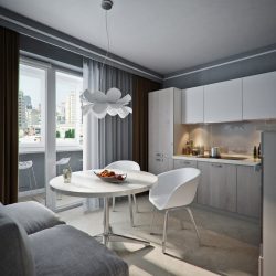 230+ صور الأفكار الداخلية شقق 1 (غرفة واحدة) من 40 متر مربع. تصميم عصري بسيط وأنيق