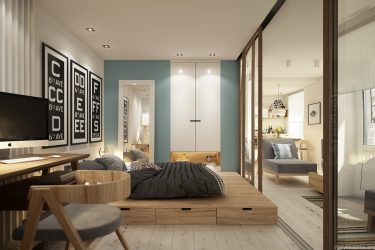 230+ صور الأفكار الداخلية شقق 1 (غرفة واحدة) من 40 متر مربع. تصميم عصري بسيط وأنيق