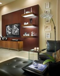 Prateleira de TV na parede (295+ fotos): nuances de design (articulada, canto, vidro)