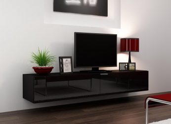 Prateleira de TV na parede (295+ fotos): nuances de design (articulada, canto, vidro)