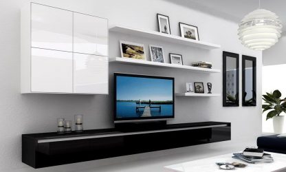 Prateleira de TV na parede (295+ fotos): nuances de design (articulada, canto, vidro)