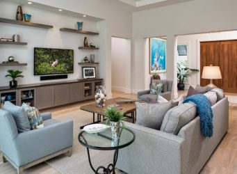 Prateleira de TV na parede (295+ fotos): nuances de design (articulada, canto, vidro)
