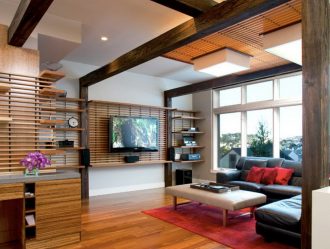 Prateleira de TV na parede (295+ fotos): nuances de design (articulada, canto, vidro)