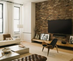 Prateleira de TV na parede (295+ fotos): nuances de design (articulada, canto, vidro)