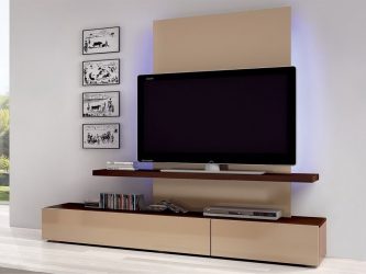 Prateleira de TV na parede (295+ fotos): nuances de design (articulada, canto, vidro)