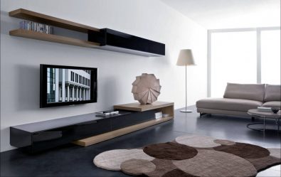 Prateleira de TV na parede (295+ fotos): nuances de design (articulada, canto, vidro)