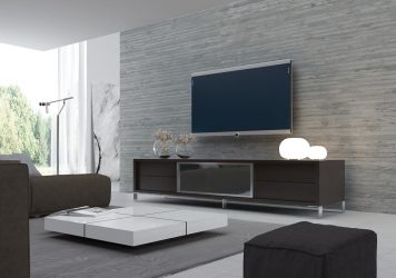 Prateleira de TV na parede (295+ fotos): nuances de design (articulada, canto, vidro)