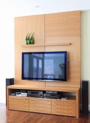 Prateleira de TV na parede (295+ fotos): nuances de design (articulada, canto, vidro)