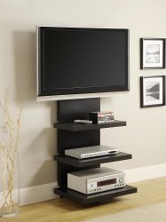 Prateleira de TV na parede (295+ fotos): nuances de design (articulada, canto, vidro)