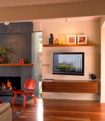Prateleira de TV na parede (295+ fotos): nuances de design (articulada, canto, vidro)