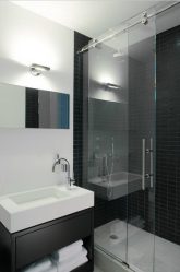 A escolha de cortinas no banheiro: 175+ (foto) para o seu design (tecido, plástico, vidro)