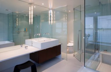 A escolha de cortinas no banheiro: 175+ (foto) para o seu design (tecido, plástico, vidro)