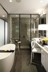 A escolha de cortinas no banheiro: 175+ (foto) para o seu design (tecido, plástico, vidro)