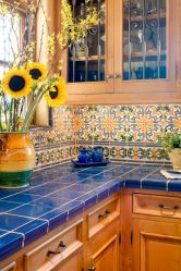 Countertop tiles - การออกแบบดั้งเดิมของพื้นผิวการทำงาน ตัวเลือก 195+ (ภาพถ่าย) สำหรับห้องครัวและห้องน้ำ