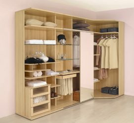 Guarda-roupa de canto moderno no quarto: de pequeno a grande porte. Qual poderia ser o seu conteúdo?