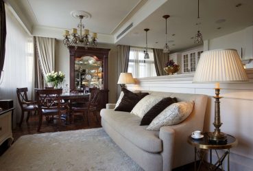 Elegância discreta do estilo americano: Escolhendo um design para um apartamento (sala de estar, quarto, cozinha)