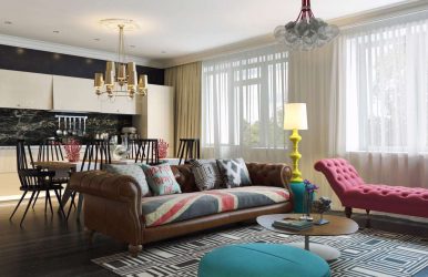 Elegância discreta do estilo americano: Escolhendo um design para um apartamento (sala de estar, quarto, cozinha)
