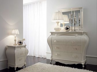 Características Dresser branco 200+ (fotos) opções (brilhante, com gavetas, sem alças)
