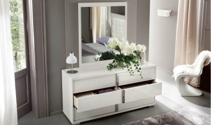 Características Dresser branco 200+ (fotos) opções (brilhante, com gavetas, sem alças)