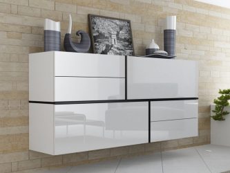 Características Dresser branco 200+ (fotos) opções (brilhante, com gavetas, sem alças)