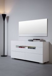 Características Dresser branco 200+ (fotos) opções (brilhante, com gavetas, sem alças)