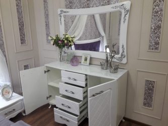 Características Dresser branco 200+ (fotos) opções (brilhante, com gavetas, sem alças)