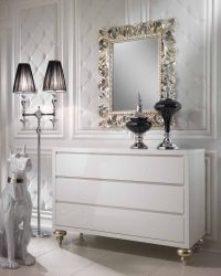 Características Dresser branco 200+ (fotos) opções (brilhante, com gavetas, sem alças)
