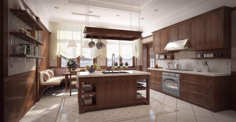 Decoração de interiores de uma grande cozinha moderna: 200 + (foto) idéias de design (cortinas, papel de parede, balcão de bar)