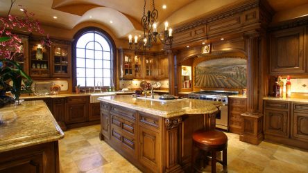 Decoração de interiores de uma grande cozinha moderna: 200 + (foto) idéias de design (cortinas, papel de parede, balcão de bar)