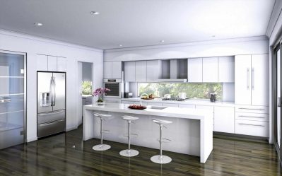 Decoração de interiores de uma grande cozinha moderna: 200 + (foto) idéias de design (cortinas, papel de parede, balcão de bar)