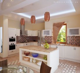 Decoração de interiores de uma grande cozinha moderna: 200 + (foto) idéias de design (cortinas, papel de parede, balcão de bar)
