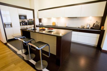 Decoração de interiores de uma grande cozinha moderna: 200 + (foto) idéias de design (cortinas, papel de parede, balcão de bar)