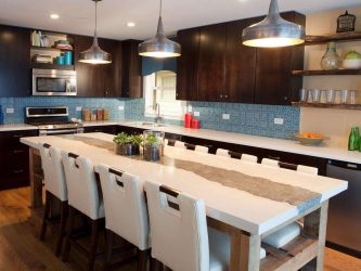 Decoração de interiores de uma grande cozinha moderna: 200 + (foto) idéias de design (cortinas, papel de parede, balcão de bar)