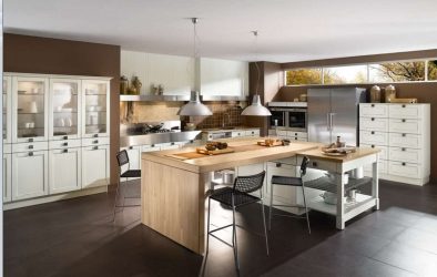 Decoração de interiores de uma grande cozinha moderna: 200 + (foto) idéias de design (cortinas, papel de parede, balcão de bar)